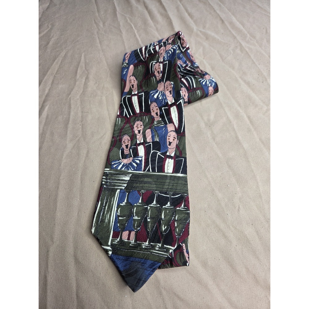 Vintage Villa Bugatti Silk Singers Figural Conversation Print Neck Tie